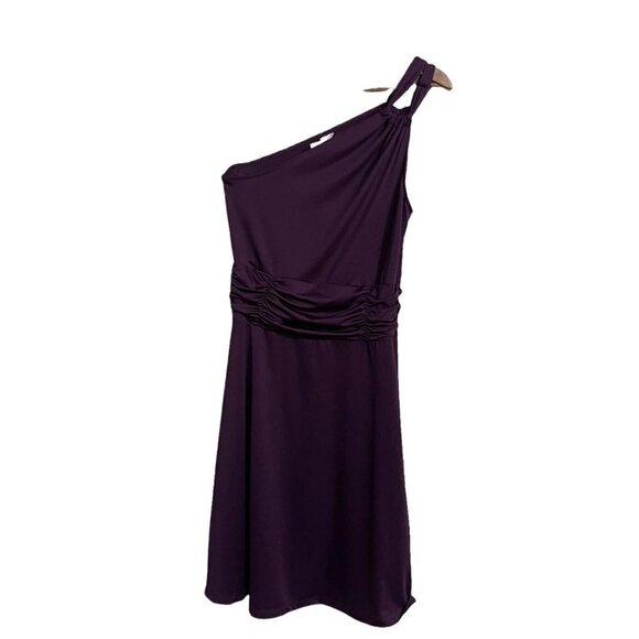 Womens Purple Sleeveless Strappy One Shoulder Y2K Ruche Stretch Mini Dress Small - Picture 1 of 5